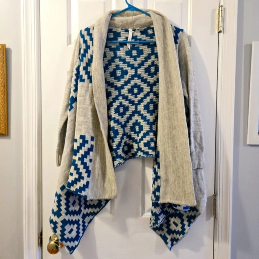 Oversize Aztec Patterned Open Front Cardigan Petite Small